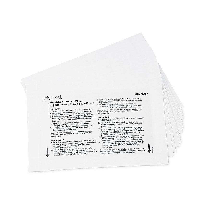 Universal Shredder Lubricant Sheets, 5.5 x 2.8, 24 Sheets/Pack (UNV38026)