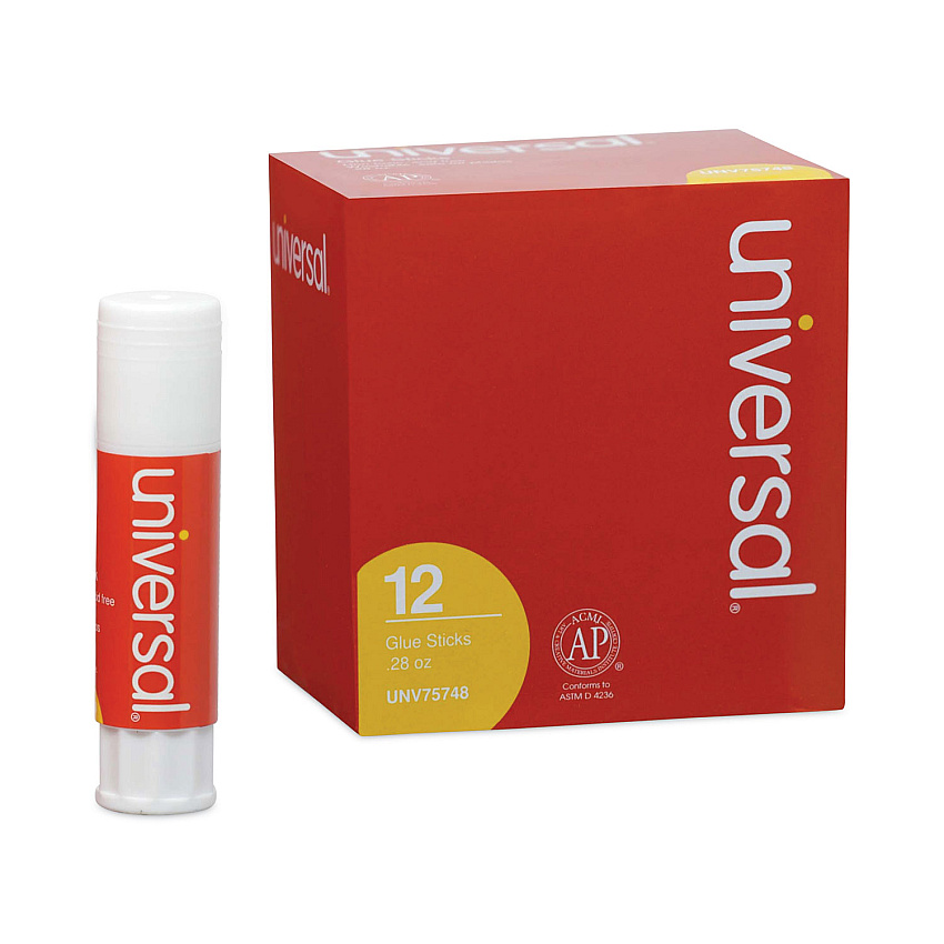 Universal Glue Stick, 0.28 oz, Applies and Dries Clear, 12/Pack (UNV75748)