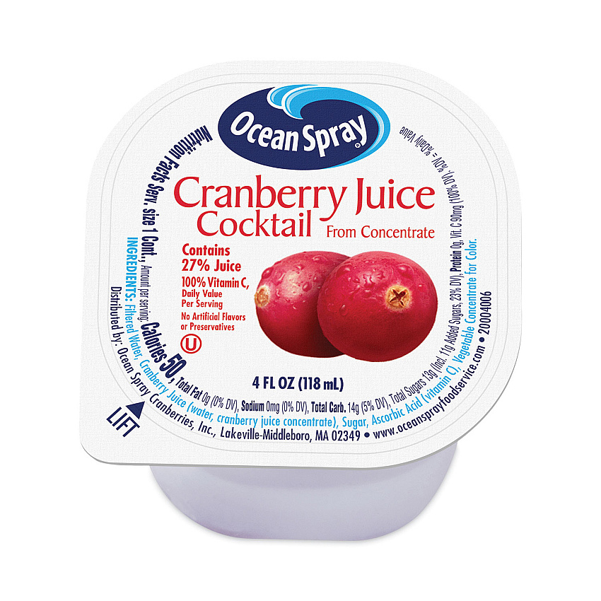 Ocean Spray Cranberry Juice Drink, Cranberry, 4 oz Cup, 18/Box (30700003)