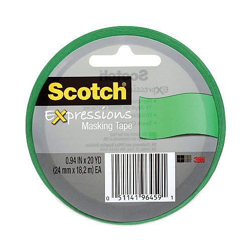 Scotch Expressions Masking Tape, 3" Core, 0.94" x 20 yds, Primary Green (3437PGR)