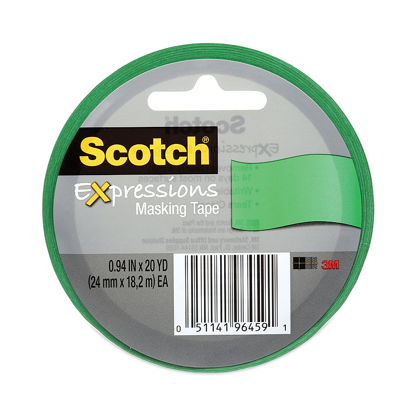 Scotch Expressions Masking Tape, 3" Core, 0.94" x 20 yds, Primary Green (3437PGR)