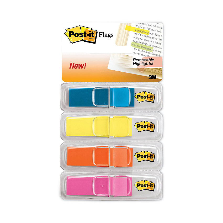 Post-it Flags Highlighting Page Flags, 4 Bright Colors, 0.5 x 1.75, 35/Color, 4 Dispensers/Pack (6834ABX)