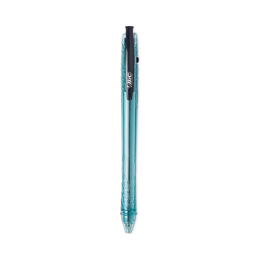 BIC ReVolution Ocean Bound Ballpoint Pen, Retractable, Medium 1 mm, Black Ink/Translucent Blue Barrel, Dozen (BPRR11BK)