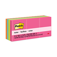 Post-it Notes Original Pads in Poptimistic Collection Colors, 1.38" x 1.88", 100 Sheets/Pad, 12 Pads/Pack (653AN)