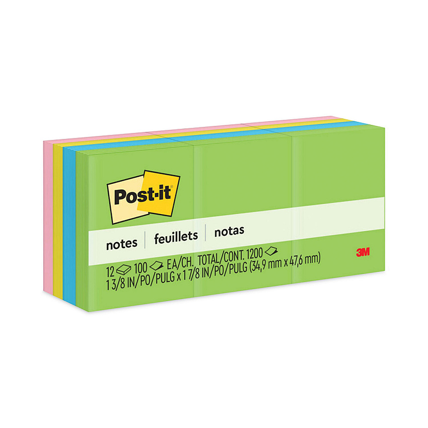 Post-it Notes Original Pads in Floral Fantasy Collection Colors, 1.5" x 2", 100 Sheets/Pad, 12 Pads/Pack (653AU)