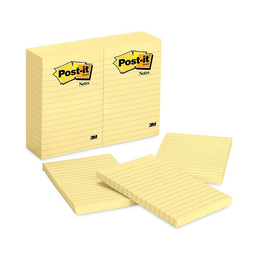 Post-it Notes Original Pads in Canary Yellow, Note Ruled, 4" x 6", 100 Sheets/Pad, 12 Pads/Pack (660YW)