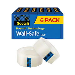 Scotch Wall-Safe Tape, 1" Core, 0.75" x 66.66 ft, Clear, 6/Pack (813S6)