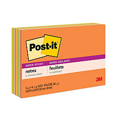 Post-it Notes Super Sticky Meeting Notes in Energy Boost Collection Colors, 6" x 4", 45 Sheets/Pad, 8 Pads/Pack (6445SSP)