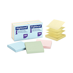 Highland Self-Stick Accordion-Style Notes, 3" x 3", Assorted Pastel Colors, 100 Sheets/Pad, 12 Pads/Pack (6549PUA)