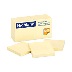 Highland Self-Stick Notes, 3" x 3", Yellow, 100 Sheets/Pad, 12 Pads/Pack (6549YW)