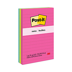 Post-it Notes Original Pads in Poptimistic Collection Colors, Note Ruled, 4" x 6", 100 Sheets/Pad, 3 Pads/Pack (6603AN)
