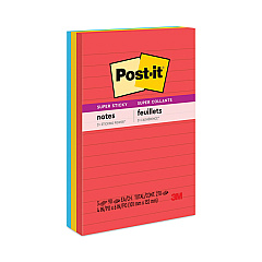 Post-it Notes Super Sticky Pads in Playful Primary Collection Colors, Note Ruled, 4" x 6", 90 Sheets/Pad, 3 Pads/Pack (6603SSAN)