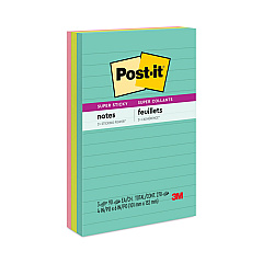 Post-it Notes Super Sticky Pads in Supernova Neon Collection Colors, Note Ruled, 4" x 6", 90 Sheets/Pad, 3 Pads/Pack (6603SSMIA)