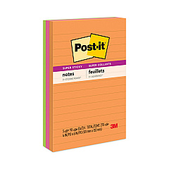 Post-it Notes Super Sticky Pads in Energy Boost Collection Colors, Note Ruled, 4" x 6", 90 Sheets/Pad, 3 Pads/Pack (6603SSUC)