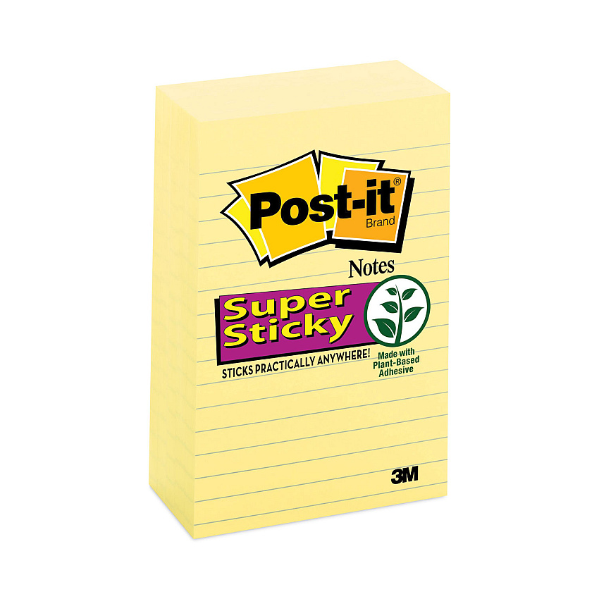 Post-it Notes Super Sticky Pads in Canary Yellow, Note Ruled, 4" x 6", 90 Sheets/Pad, 5 Pads/Pack (6605SSCY)