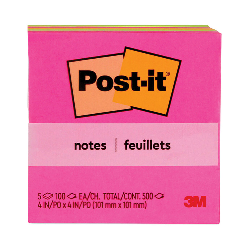 Post-it Notes Original Pads in Poptimistic Collection Colors, 4" x 4", 100 Sheets/Pad, 5 Pads/Pack (6755LAN)