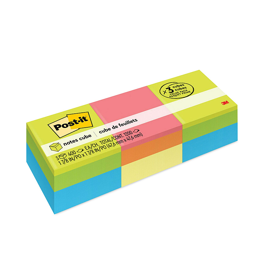 Post-it Notes Mini Cubes, 1.88" x 1.88", Green Wave and Orange Wave Collections, 400 Sheets/Cube, 3 Cubes/Pack (20513PK)