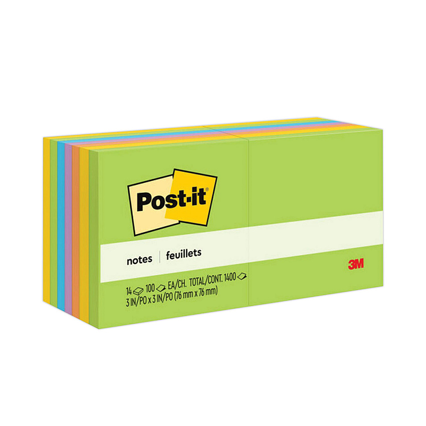 Post-it Notes Original Pads in Floral Fantasy Collection Colors, Value Pack, 3" x 3", 100 Sheets/Pad, 14 Pads/Pack (65414AU)