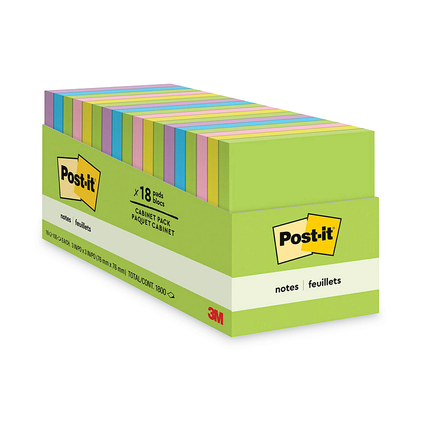 Post-it Notes Original Pads in Floral Fantasy Collection Colors, Cabinet Pack, 3" x 3", 100 Sheets/Pad, 18 Pads/Pack (65418BRCP)