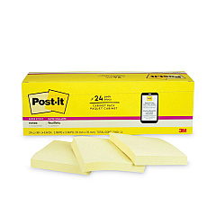 Post-it Notes Super Sticky Pads in Canary Yellow, Cabinet Pack, 3" x 3", 90 Sheets/Pad, 24 Pads/Pack (65424SSCP)