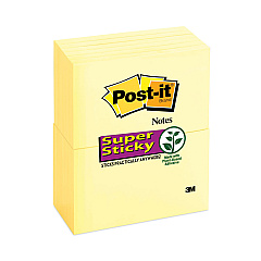 Post-it Notes Super Sticky Pads in Canary Yellow, 3" x 5", 90 Sheets/Pad, 12 Pads/Pack (65512SSCY)