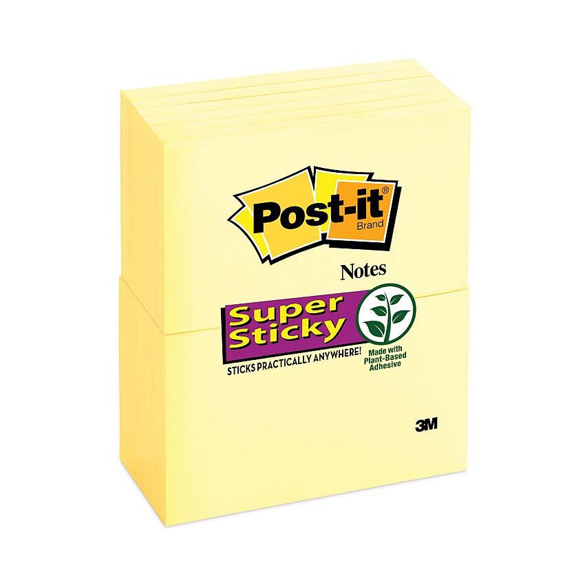 Post-it Notes Super Sticky Pads in Canary Yellow, 3" x 5", 90 Sheets/Pad, 12 Pads/Pack (65512SSCY)