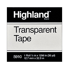 Highland Transparent Tape, 1" Core, 0.5" x 36 yds, Clear (5910121296)