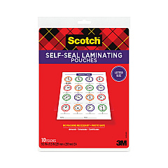 Scotch Self-Sealing Laminating Pouches, 9.5 mil, 9 x 11.5, Gloss Clear, 10/Pack (70005147700)