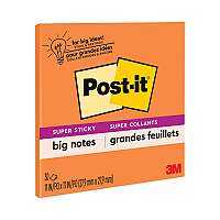 Post-it Notes Super Sticky Big Notes, Unruled, 11 x 11, Orange, 30 Sheets (BN11O)