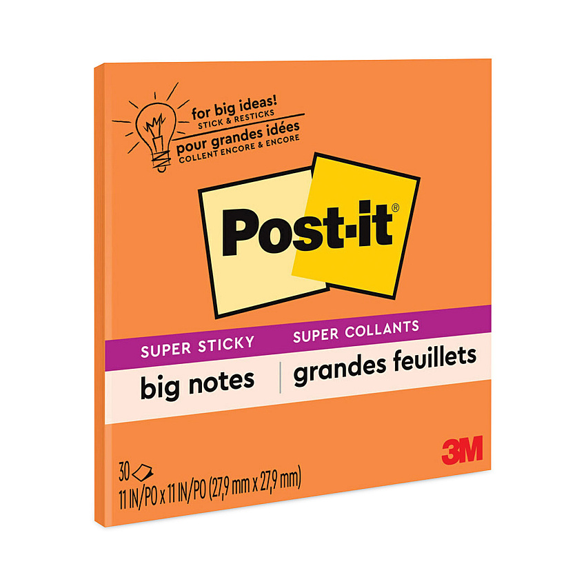 Post-it Notes Super Sticky Big Notes, Unruled, 11 x 11, Orange, 30 Sheets (BN11O)