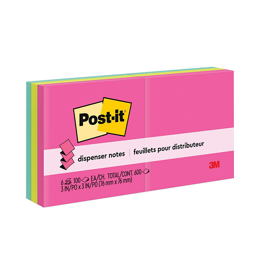 Post-it Dispenser Notes Original Pop-up Refill, 3" x 3", Poptimistic Collection Colors, 100 Sheets/Pad, 6 Pads/Pack (R330AN)
