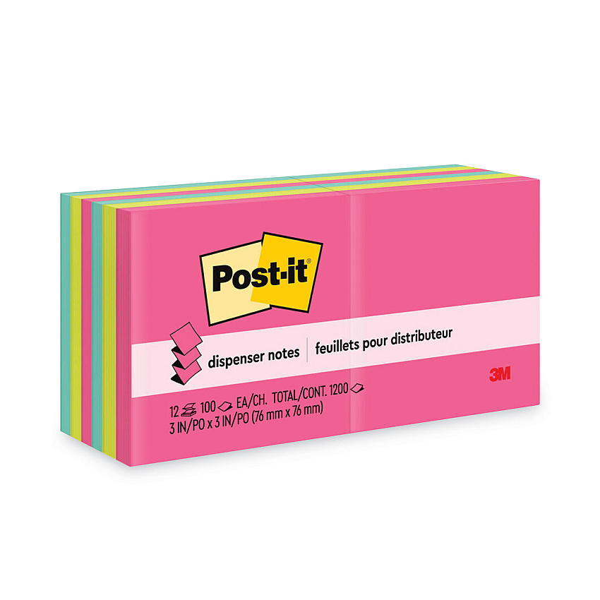 Post-it Dispenser Notes Original Pop-up Refill Value Pack, 3 x 3, (8) Poptimistic Collection Colors, (4) Canary Yellow, 100 Sheets/Pad, 12 Pads/Pack (R33012AN)