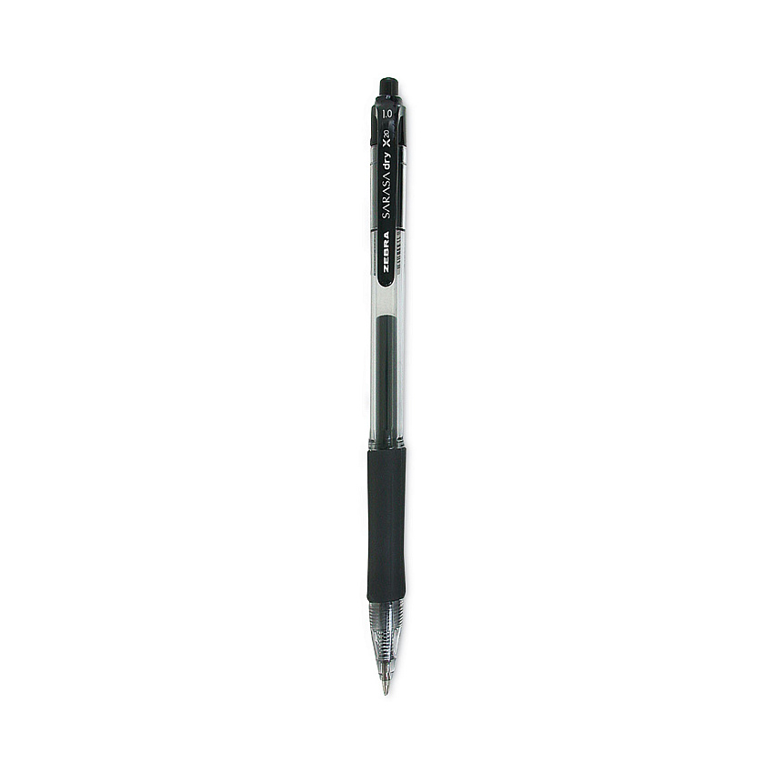 Zebra Sarasa Dry Gel X20 Gel Pen, Retractable, Bold 1 mm, Black Ink, Smoke Barrel, 12/Pack (46610)