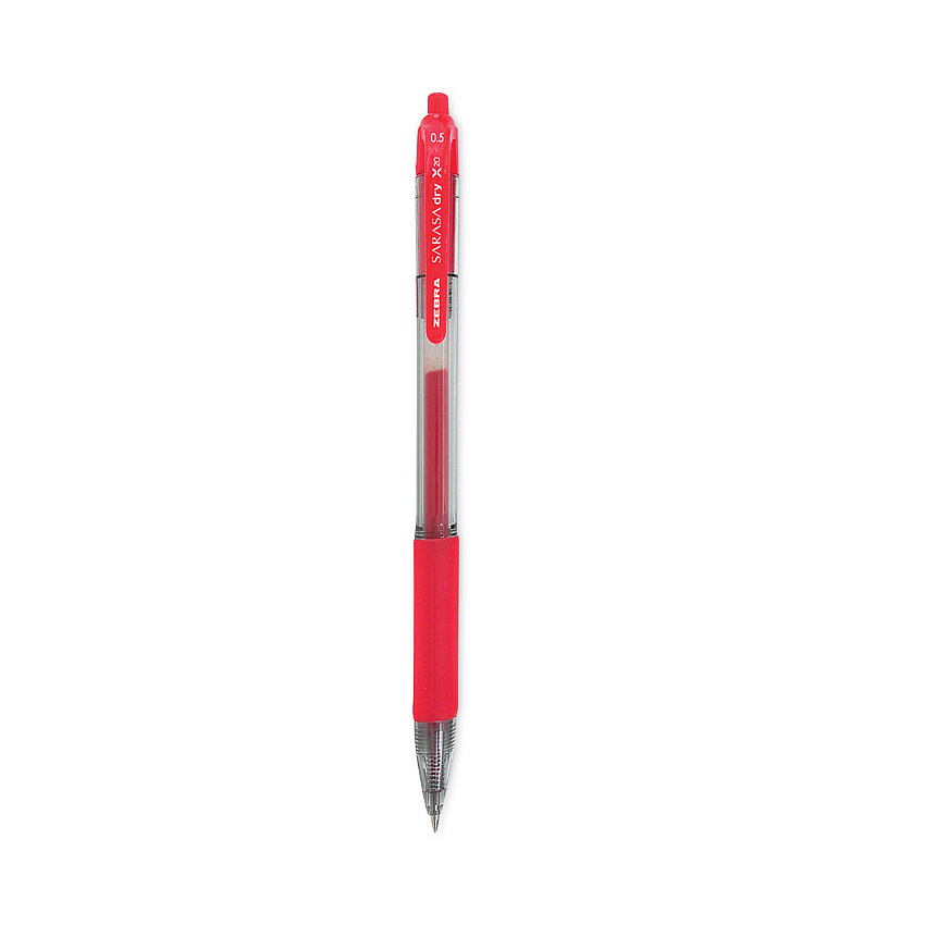 Zebra Sarasa Dry Gel X20 Gel Pen, Retractable, Fine 0.5 mm, Red Ink, Translucent Red Barrel, 12/Pack (46730)