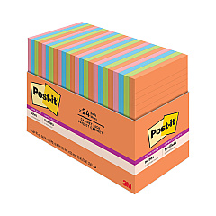 Post-it Notes Super Sticky Pads in Energy Boost Collection Colors, Note Ruled, 4" x 6", 45 Sheets/Pad, 24 Pads/Pack (66024SSAUCP)