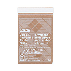 Scotch Curbside Recyclable Padded Mailer, #0, Self-Adhesive Closure, Interior Dimensions: 5.9 x 9.2, Natural Kraft, 100/Carton (CR01)