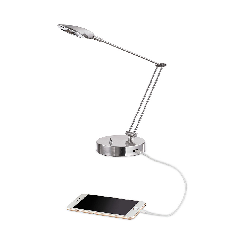 Alera Adjustable LED Task Lamp with USB Port, 11"w x 6.25"d x 26"h, Brushed Nickel (ALELED900S)