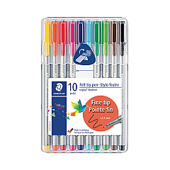 Staedtler Triplus Fineliner Porous Point Pen, Stick, Extra-Fine 0.3 mm, Assorted Ink Colors, Silver Barrel, 10/Pack (334SB10A6)