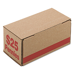 Iconex Corrugated Cardboard Coin Storage with Denomination Printed On Side, 8.5 x 4.38 x 3.63, Red (94190086)