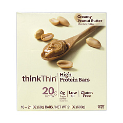 thinkThin High Protein Bars, Creamy Peanut Butter, 2.1 oz Bar, 10 Bars/Carton (30700113)