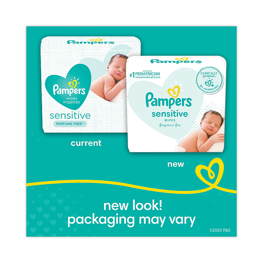 Pampers Sensitive Baby Wipes, 6.8 x 7, Unscented, White, 56/Pack, 8/Carton (87076)