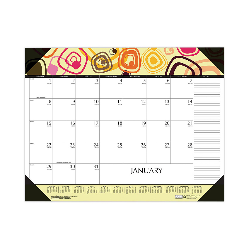House of Doolittle Recycled Desk Pad Calendar, Geometric Artwork, 22 x 17, White Sheets, Black Binding/Corners,12-Month (Jan to Dec): 2023 (149)