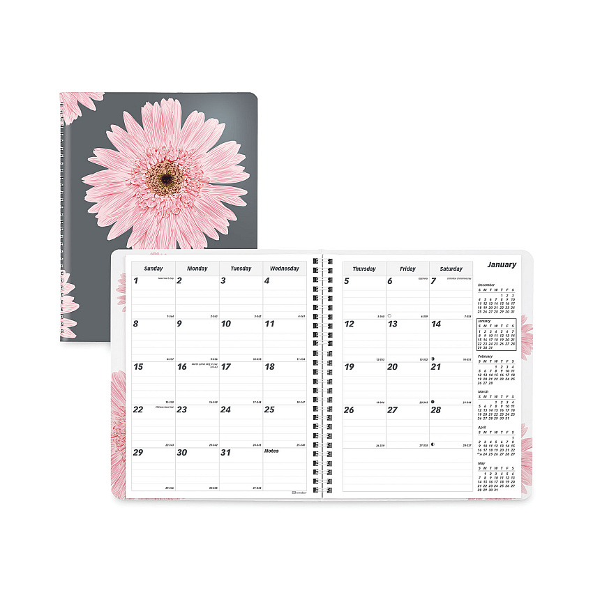 Brownline Essential Collection 14-Month Ruled Monthly Planner, 8.88 x 7.13, Daisy Black/Pink Cover, 14-Month (Dec to Jan): 2022 to 2023 (CB1200G05)