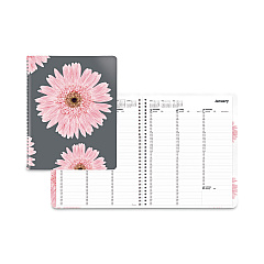 Brownline Essential Collection Weekly Appointment Book in Columnar Format, 11 x 8.5, Daisy Black/Pink Cover, 12-Month(Jan to Dec): 2023 (CB950G05)