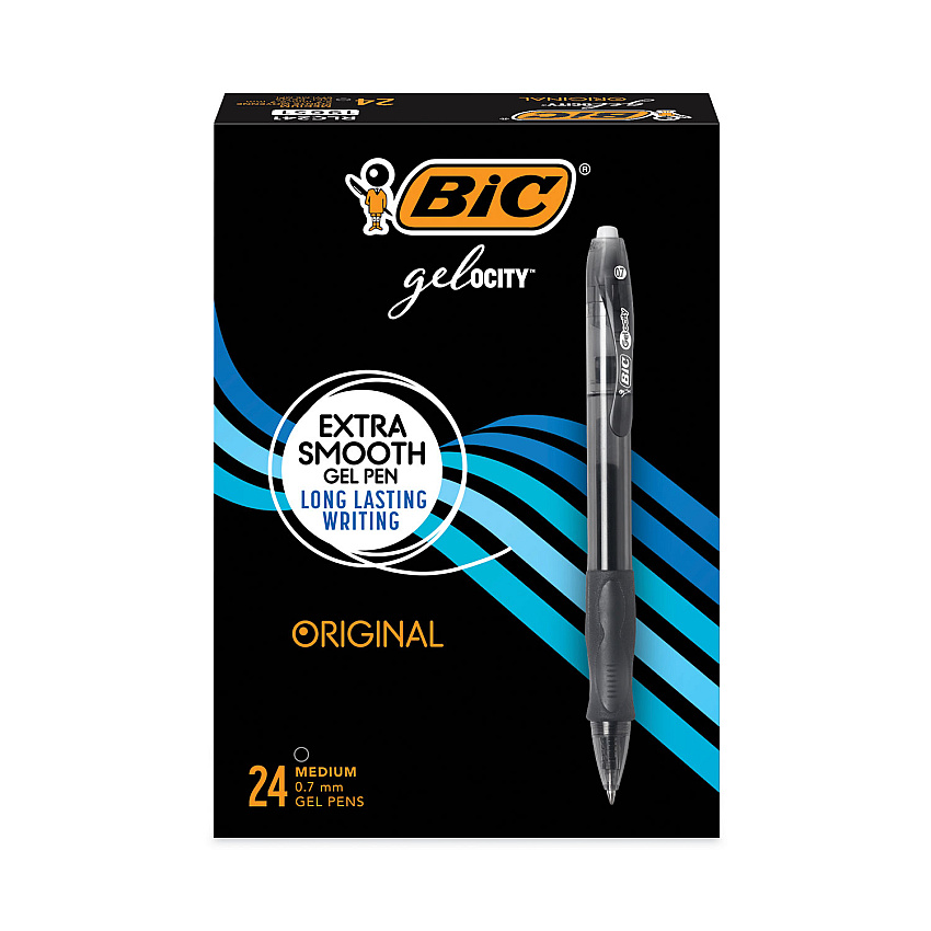 BIC Gel-ocity Gel Pen Value Pack, Retractable, Medium 0.7 mm, Black Ink, Black Barrel, 24/Pack (RLC241BK)