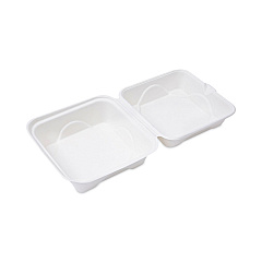 Eco-Products Renewable and Compostable Sugarcane Clamshells, 6 x 6 x 3, White, 50/Pack, 10 Packs/Carton (EPHC6)