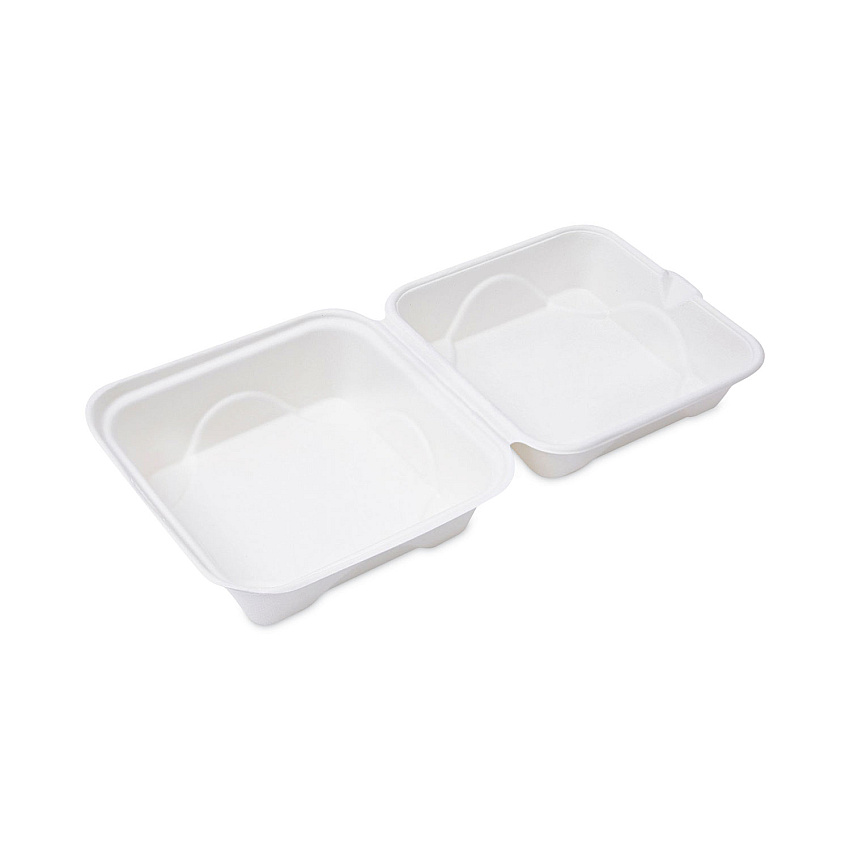 Eco-Products Renewable and Compostable Sugarcane Clamshells, 6 x 6 x 3, White, 50/Pack, 10 Packs/Carton (EPHC6)