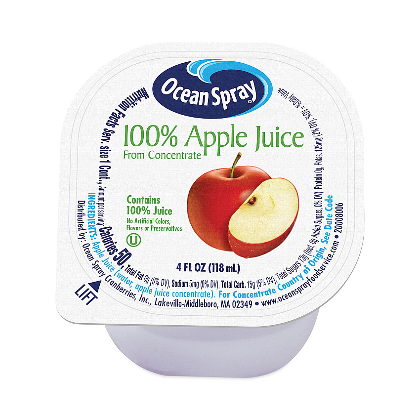 Ocean Spray 100% Juice, Apple, 4 oz Cup, 48/Box (30700002)
