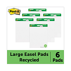 Post-it Easel Pads Super Sticky Vertical-Orientation Self-Stick Easel Pad Value Pack, Green Headband, Unruled, 25 x 30, White, 30 Sheets, 6/Carton (559RPVAD6)