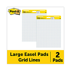 Post-it Easel Pads Super Sticky Vertical-Orientation Self-Stick Easel Pads, Quadrille Rule (1 sq/in), 25 x 30, White, 30 Sheets, 2/Carton (560)